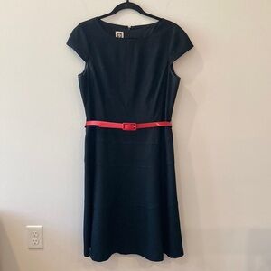 Anne Klein black cap sleeve dress with red belt size 12